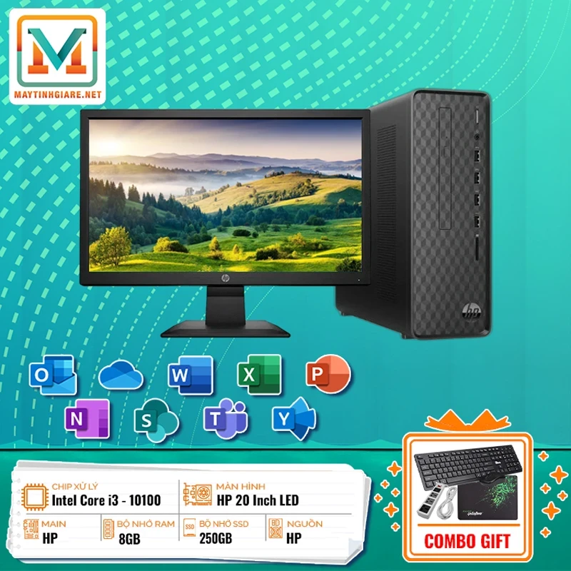 Máy Tính Bàn HP i3-10/8GB/250GB 1 DSHPGR05 May Tinh Ban HP i3 108GB250GB